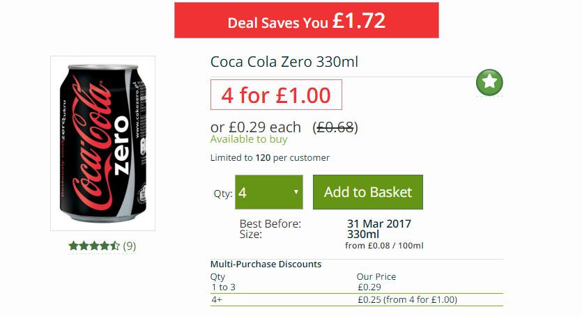  These Coca-Cola Zero cans are £0.29 each, and have a best before of the end of March