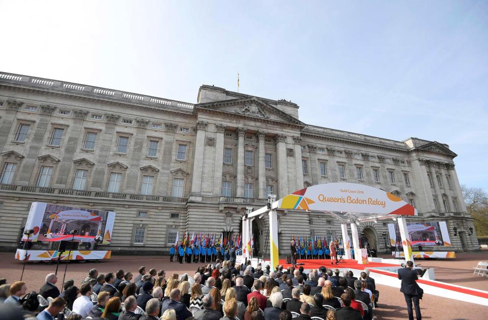  The race begins ... the baton relay started outside Buckingham Palace