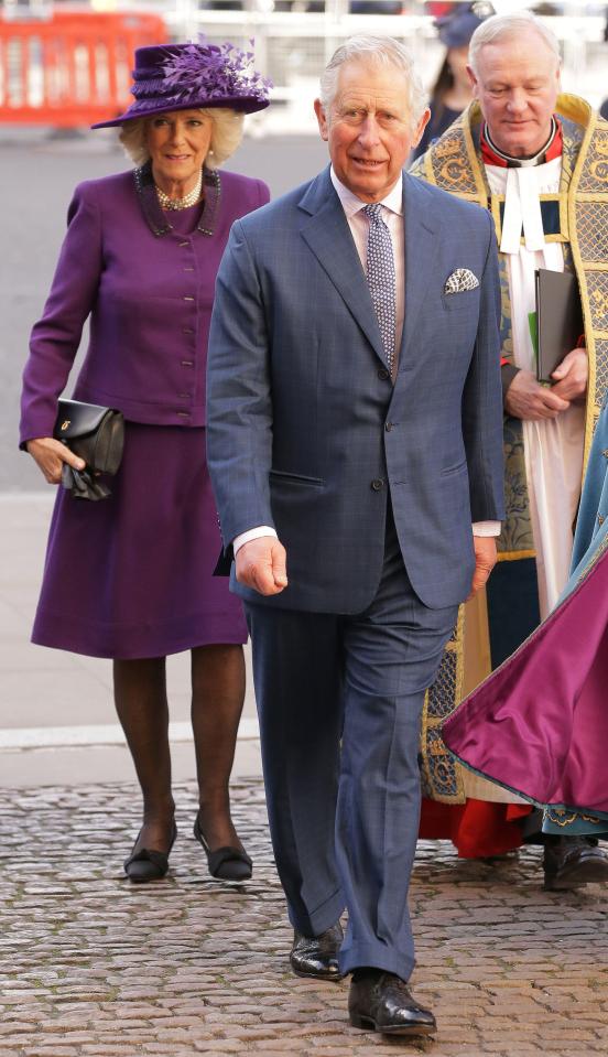  In good spirits ... Prince Charles and the Duchess of Cornwall looked regal as they arrived at the service