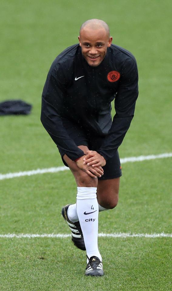  Vincent Kompany looked happy to be in the thick of preparations for City's game with Monaco