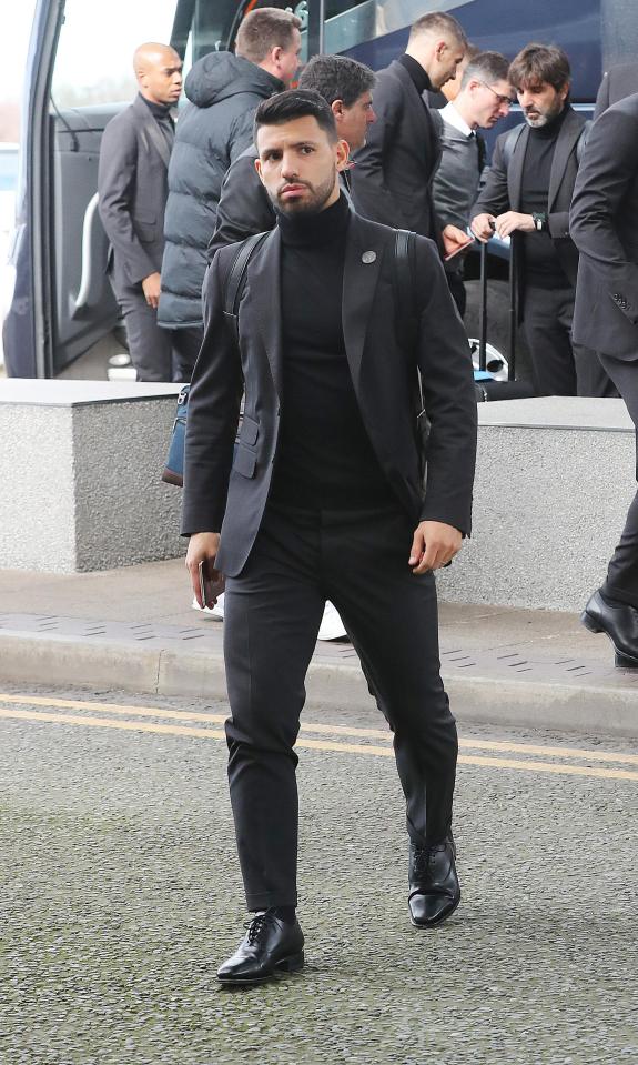  City striker Sergio Aguero resembles the Milk Tray Man as he flies out to Monaco