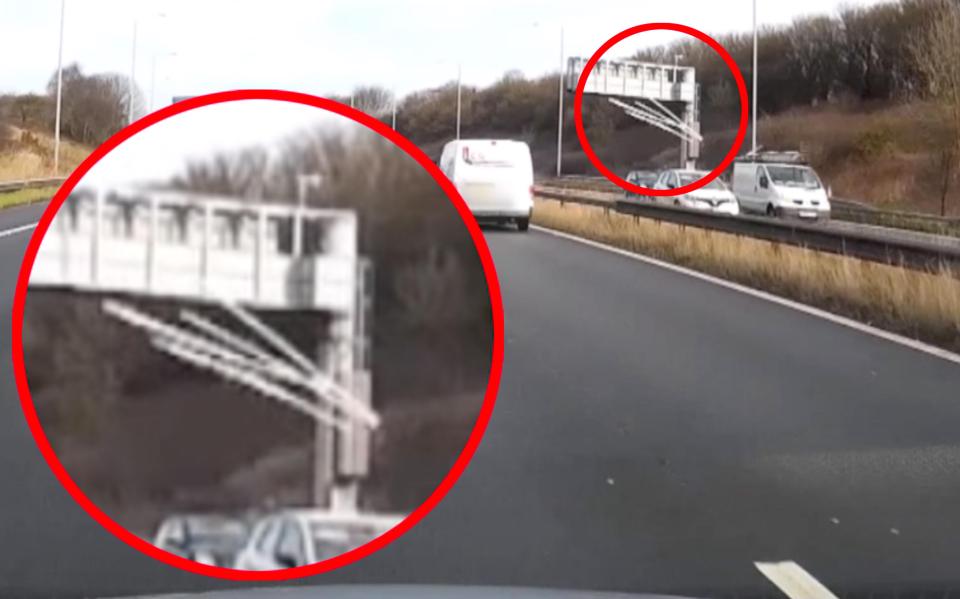  Danny Critchely's dashcam shows the moment a laod of plastic guttering pipes launch into the air from a van on the opposite carriageway