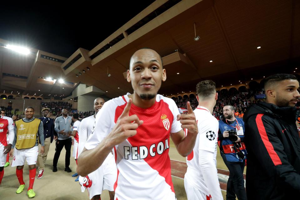  Fabinho celebrates after Monaco dumped Man City out of the Champions League