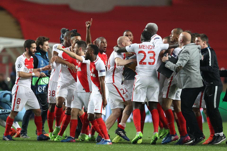  The French side celebrate as Pep Guardiola's side are humiliated