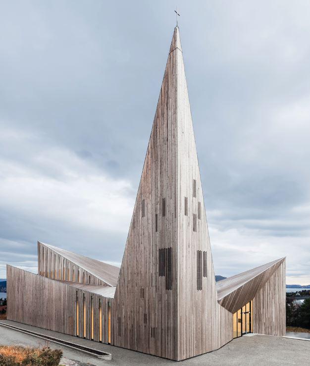 Knarvik Community Church overlooks a village of 5,000 people in rural Norway 