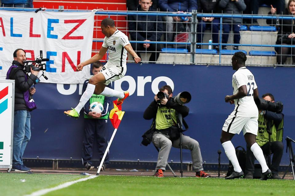 Monaco star Kylian Mbappe is delighted after scoring his 16th goal of the season