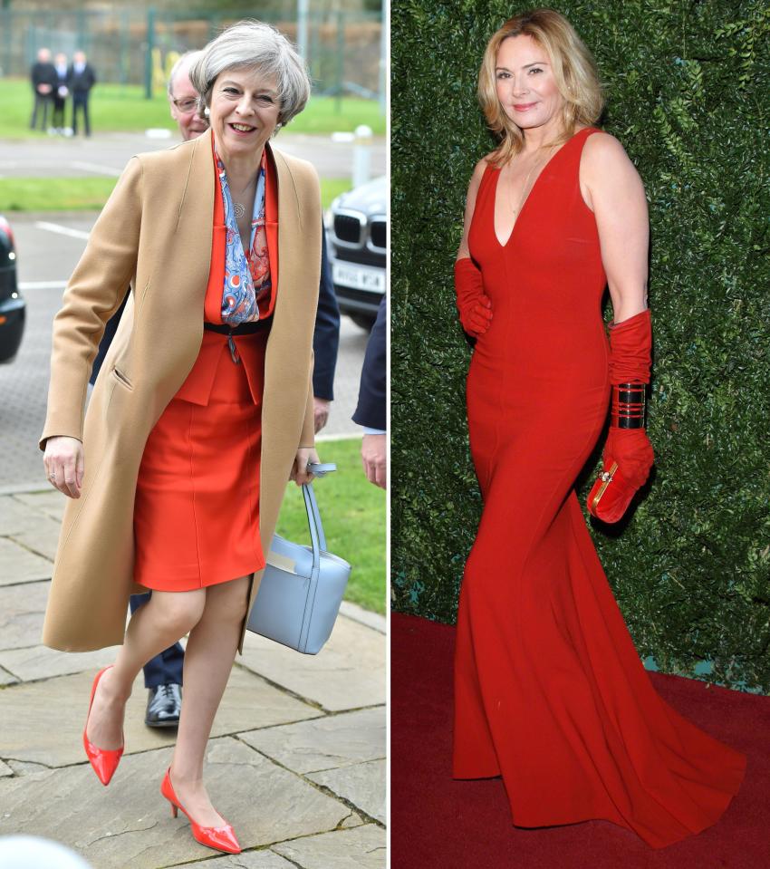  Ladies in red: Theresa May and Kim Cattrall