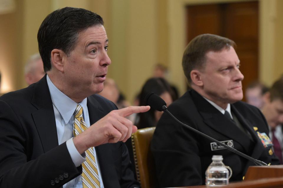  FBI chief James Comey, left, revealed to US lawmakers that the agency is actively investigating potential Russian collusion with the Trump campaign