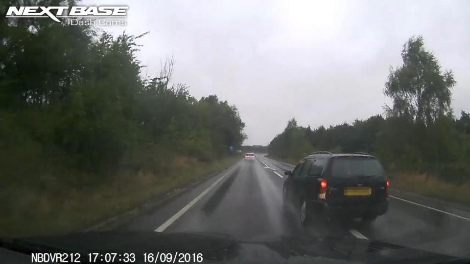  Dashcam footage shows the black Ford aggressively overtaking and cutting in close in front of Jonathan Steward's car