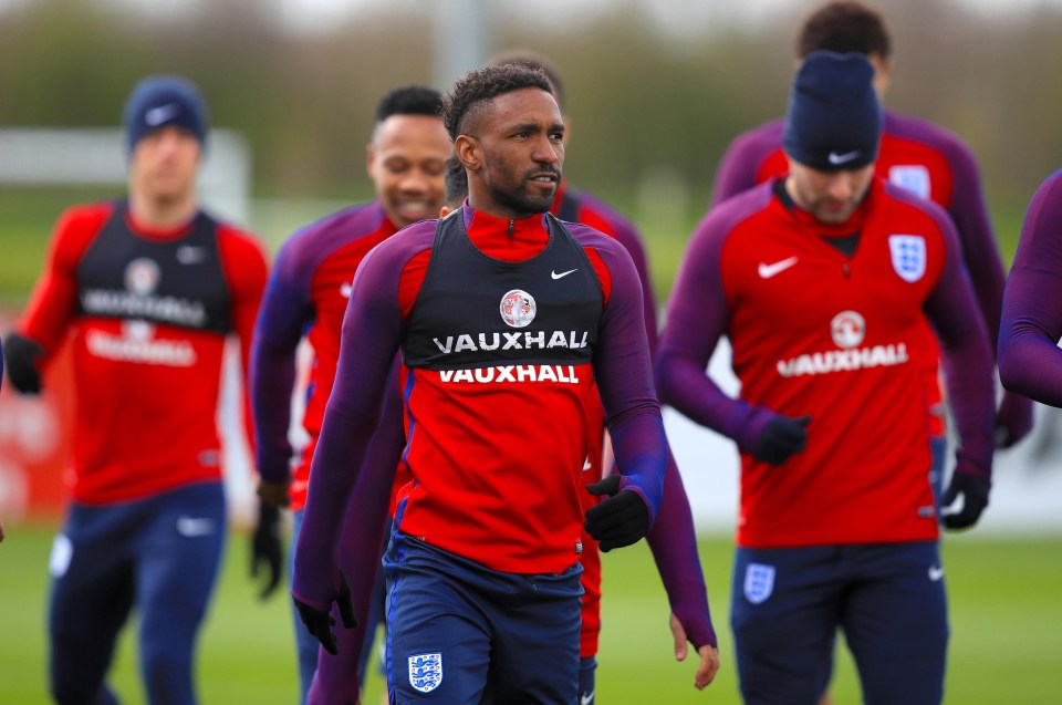 Jermain Defoe got stuck in at an England training session today