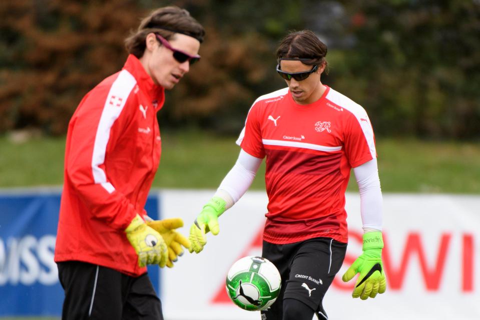  Swtzerland keepers Marwin Hitz and Yann Sommer are tecced-up in Lausanne with new glasses designed to boost their reflexes and sharpness