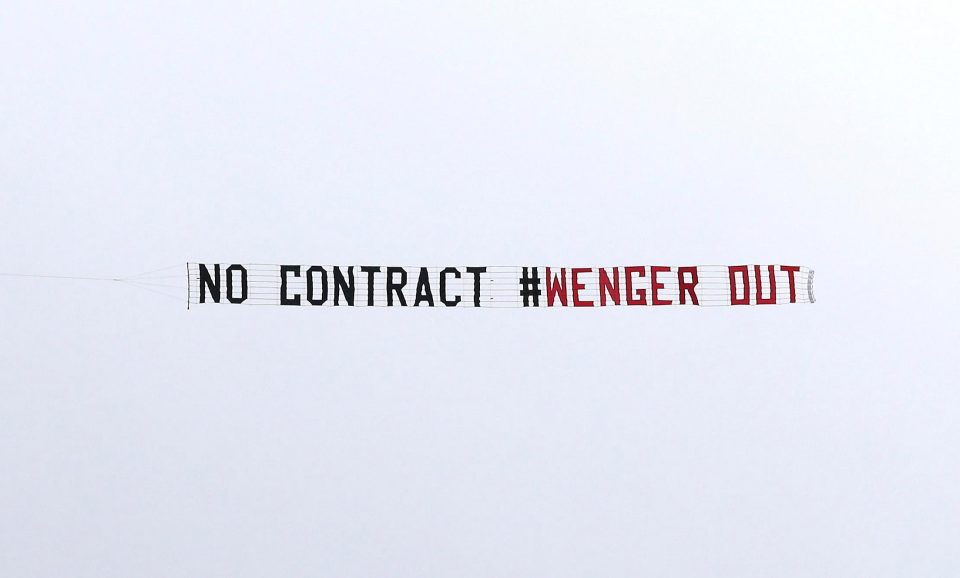  A banner was flown over the Hawthorns saying "No Contract #WengerOut"