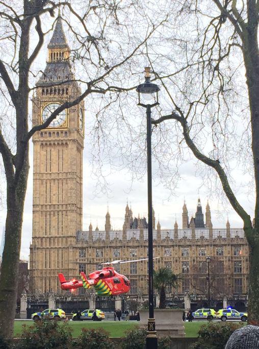 An air ambulance has landed at the scene with multiple injuries reported