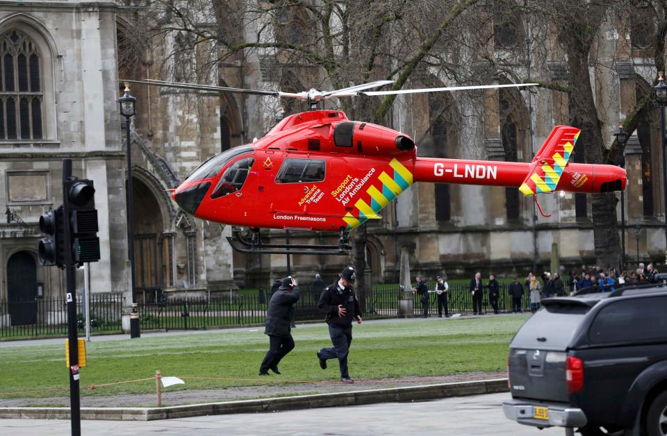  A helicopter was pictured outside Parliament