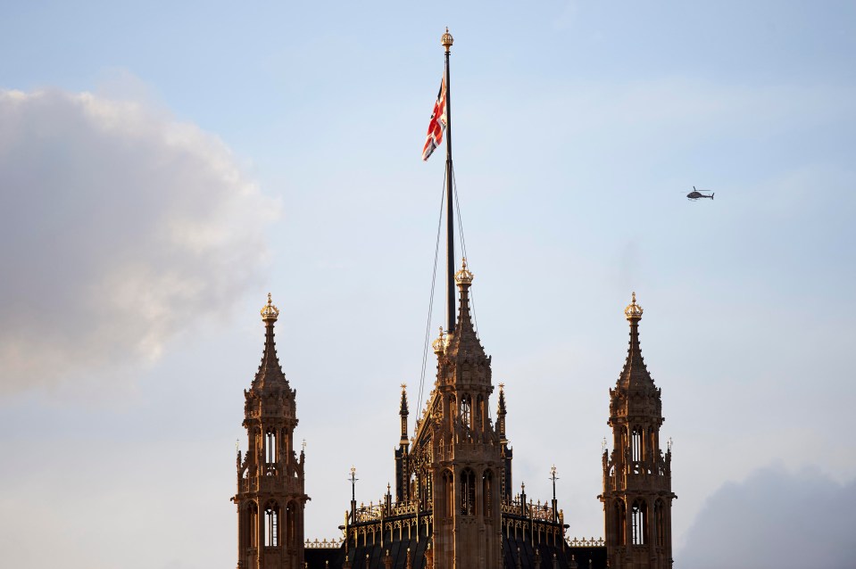 A police helicopter surveys the area of Westminster as the attack unfolds