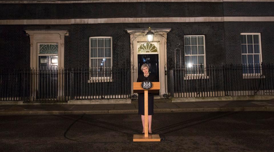  Prime Minister Theresa May makes a statement in Downing Street, London following the terrorist incident in Westminster where four people, including one police officer and the perpetrator, died