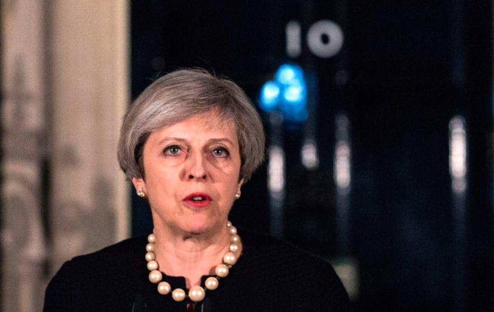  Theresa May speaking outside Downing Street following the horrific attack at Westminster today