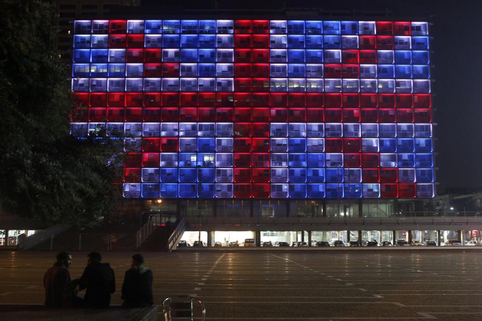  Tel Aviv's Rabin Square lit up in solidarity with London