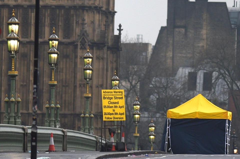  Police forensic tent on Westminster Bridge