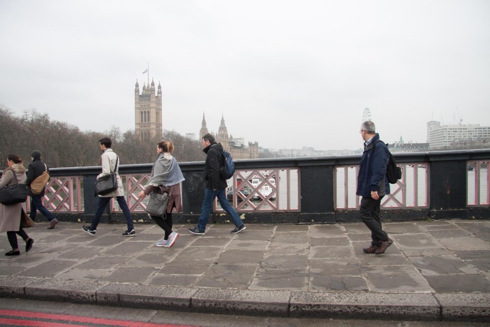 Commuters made their way across Lambeth Bridge this morning on their way into work