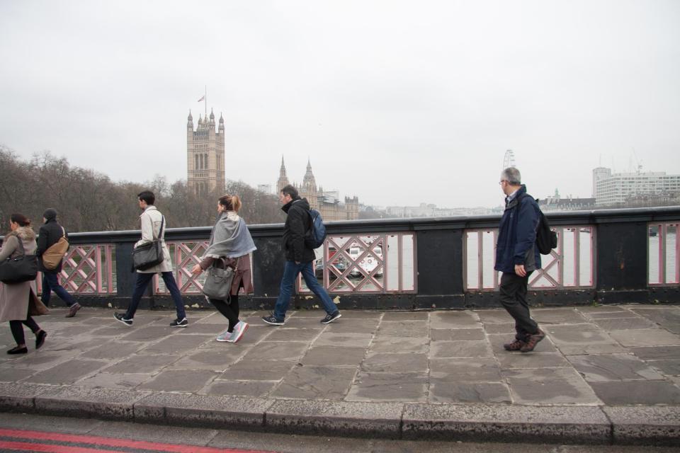  Commuters made their way across Lambeth Bridge this morning on their way into work