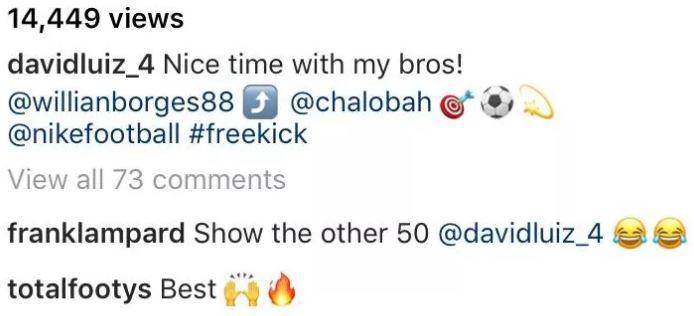 Frank Lampard commented on the Instagram video