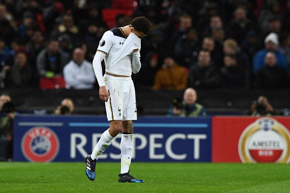  Tottenham star held his head in shame after being sent off