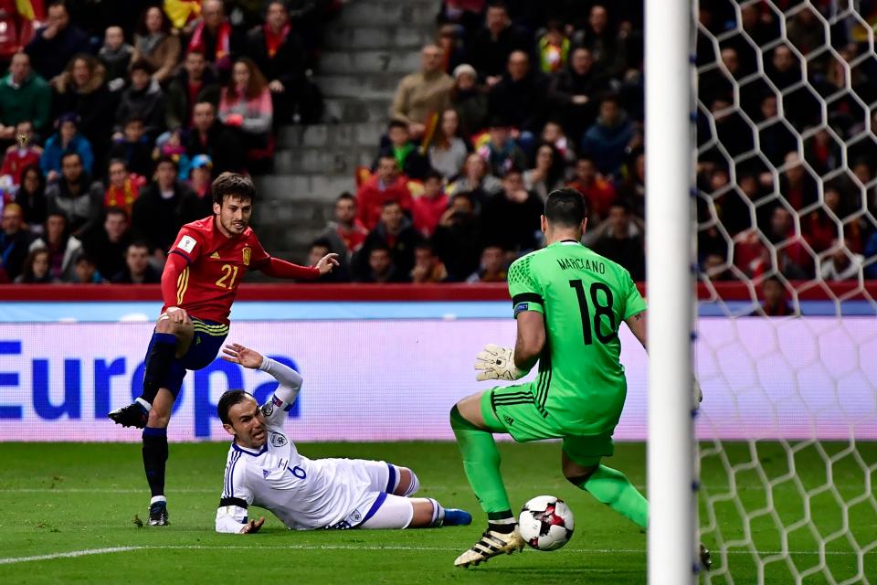 David Silva opens the scoring for Spain against Israel