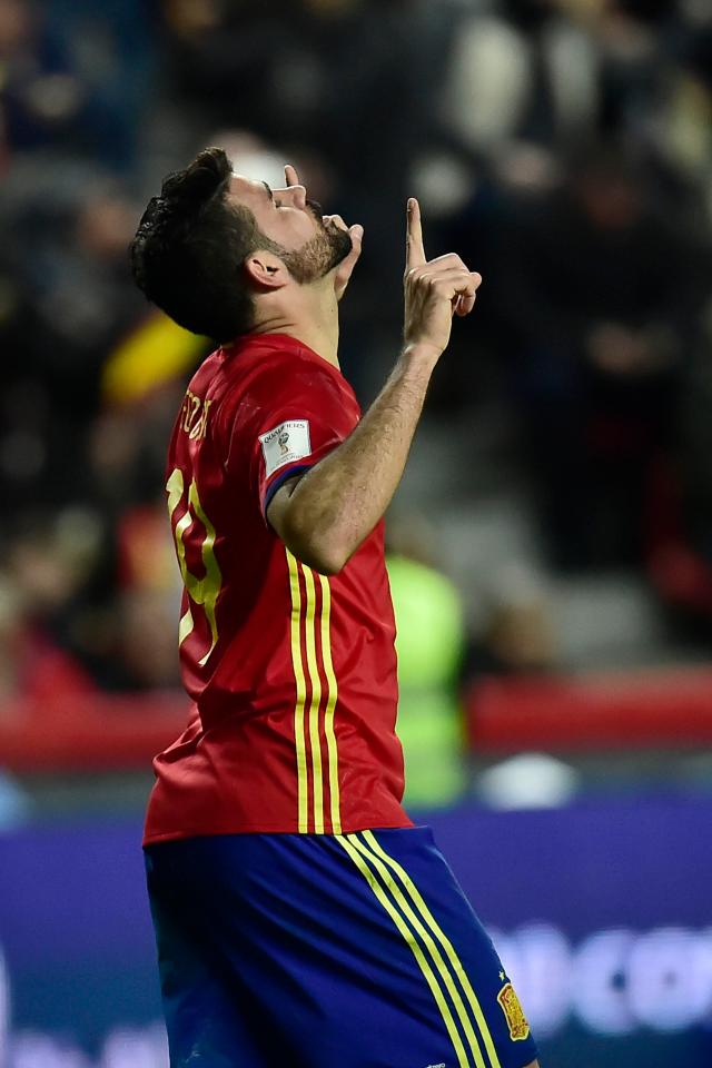  Diego Costa celebrated after scoring against Isreal