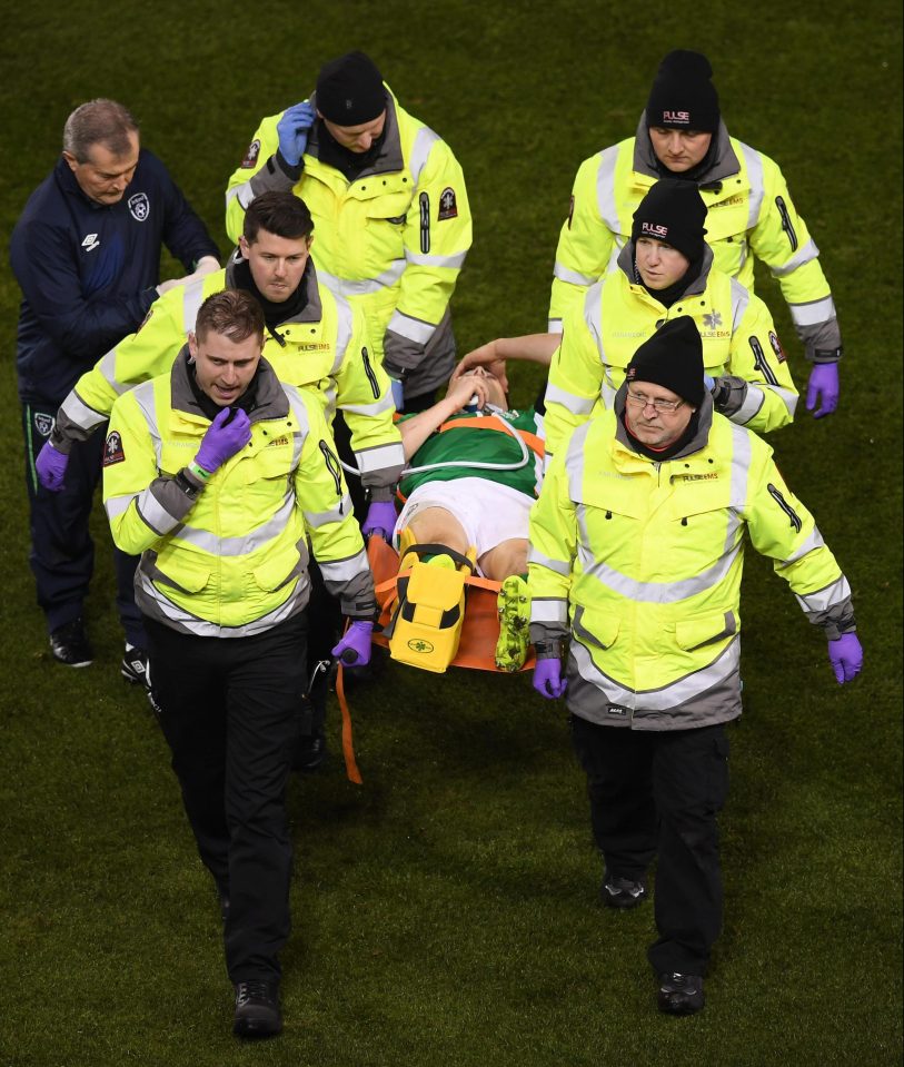  The Everton defender was stretchered off