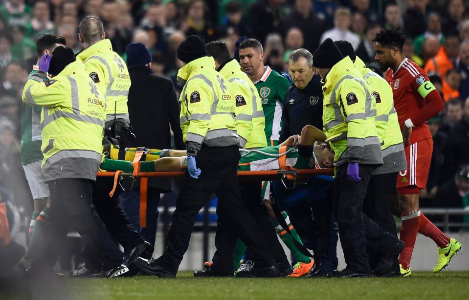  Paramedics carried Seamus Coleman off the pitch on oxygen after the horror tackle