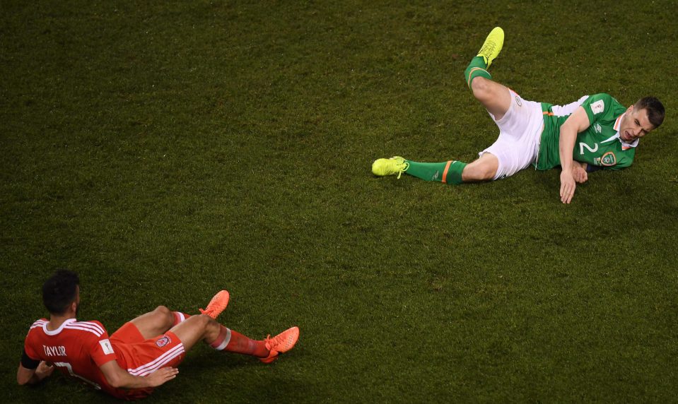  Seamus Coleman suffered a nasty leg break from Neil Taylor's challenge