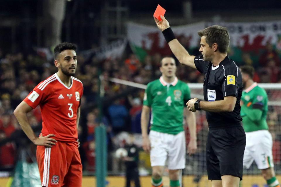  The ref sent off Neil Taylor for his awful tackle