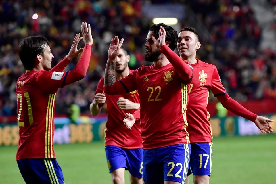 Isco celebrates his goal for Spain last night and came out afterwards to distance himself from Barca