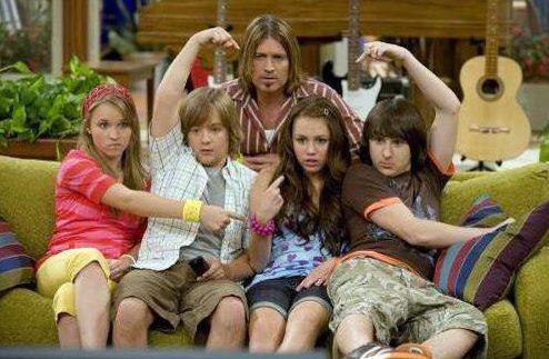  Emily and Jason (left) starred in Hannah Montana with Miley Cyrus (centre)