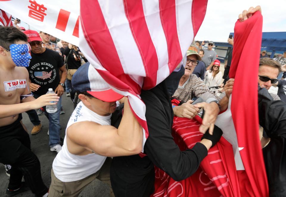 Clashes broke out when protesters blocked the route of the march 