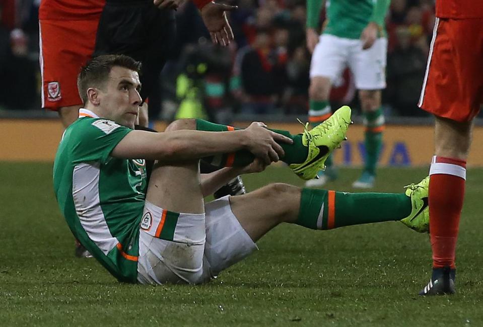  Seamus Coleman is out for six months after breaking his leg against Wales