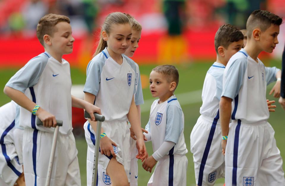  Bradley Lowery in his full England kit before leading out the team