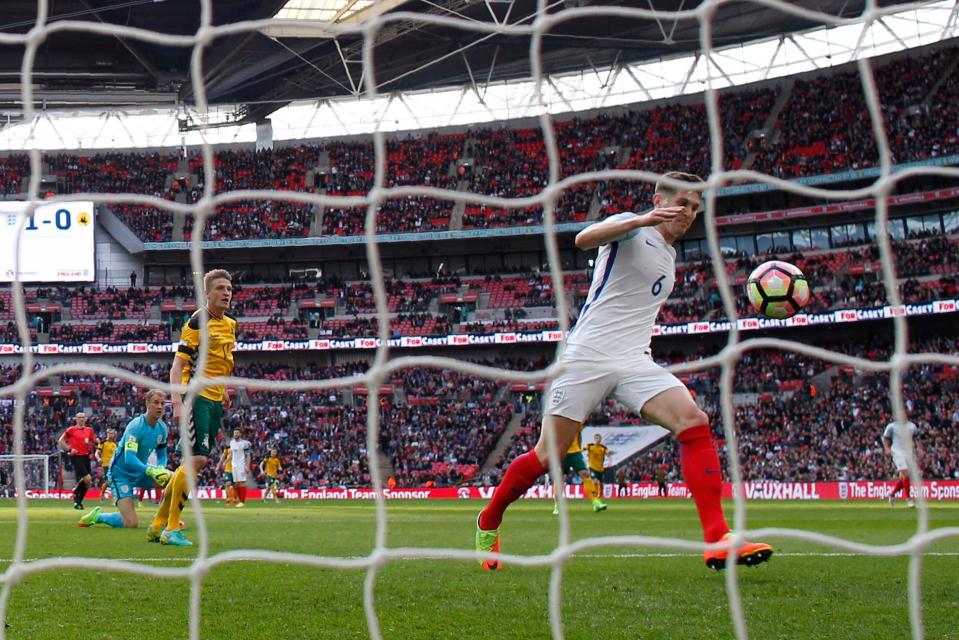  John Stones was perfectly placed to hook the ball out of his own empty goal