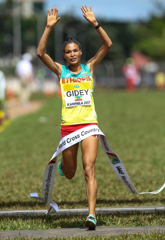  Letesenbet Gidey of Ethiopia crosses the finish line