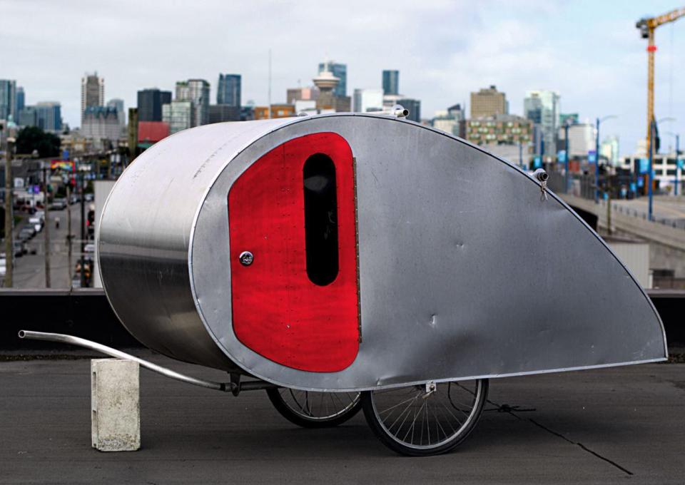  This portable, aerodynamic dwelling was towed by Matthew Hart’s bicycle as he cycled across British Colombia