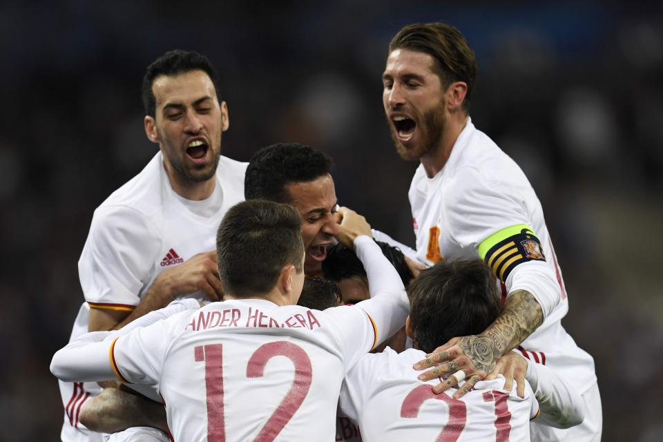  Spain celebrated their second goal that would not have stood without the video referee