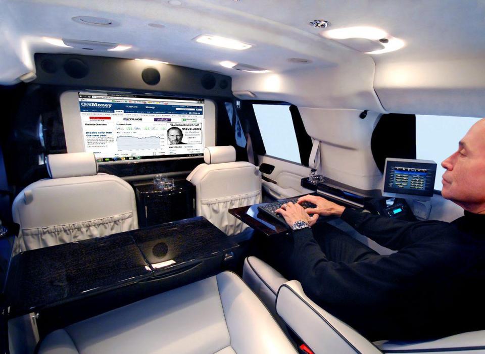  Complete with its own computer system, the vehicle acts like an office on wheels