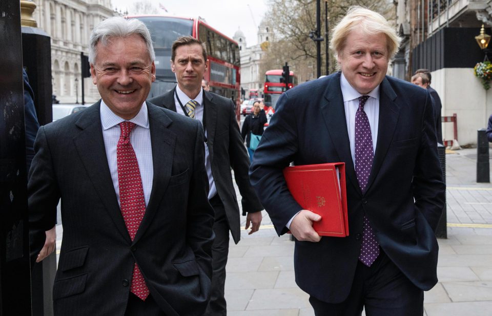  Boris Johnson, right, looked full of joy this morning