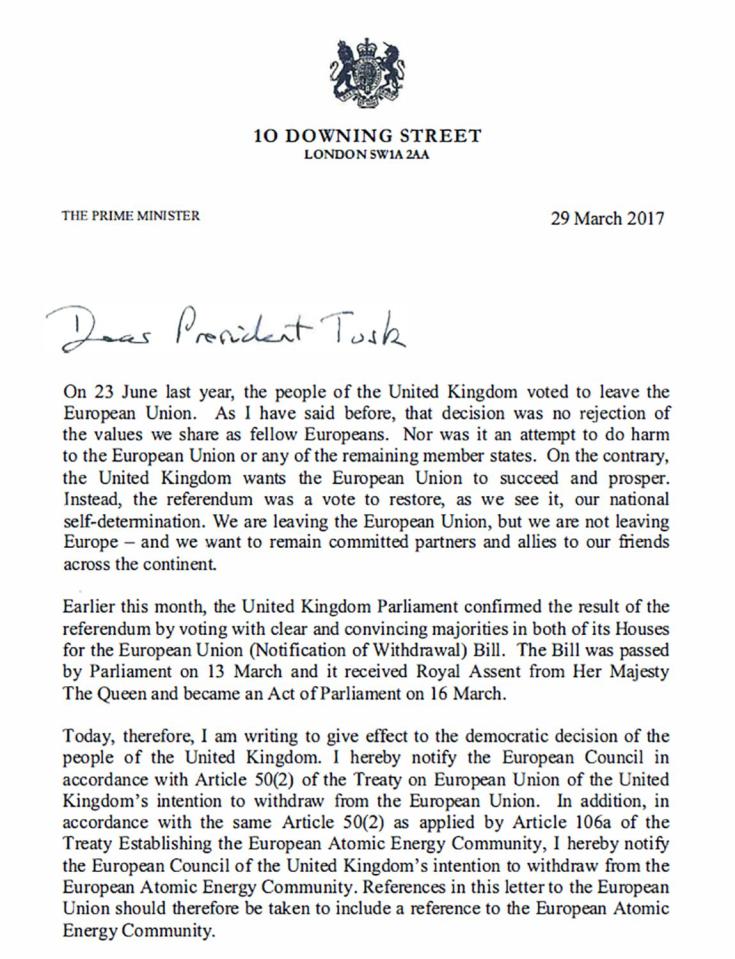  The momentous letter to Donald Tusk was handed over this lunchtime