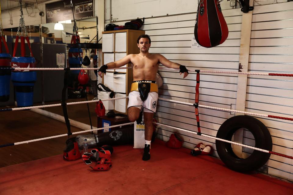  In between sparring he seemed relaxed as he stood in the corner of the ring