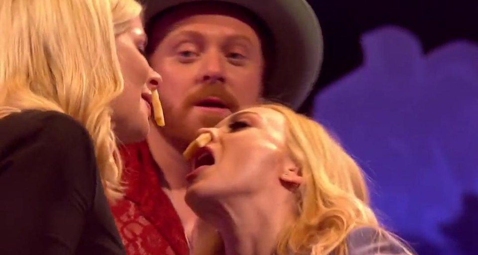 Holly Willoughby and best pal Fearne Cotton come VERY close to kissing on the lips in a naughty new Celebrity Juice game