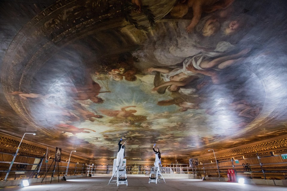 The 40,000 square foot fresco depicts King William III and Queen Mary II