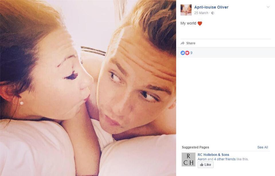  April Oliver changed her Facebook profile image showing her and Corrie McKeague pouting in bed