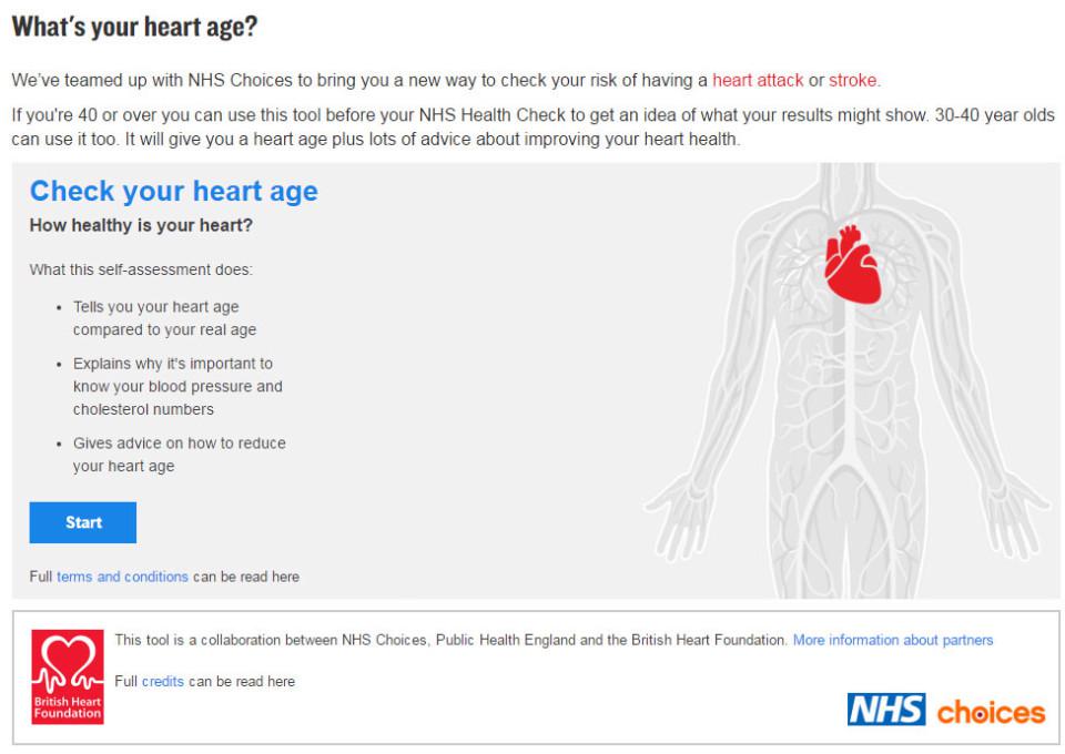 It's similar to the NHS Heart Age test that helps patients predict their risk of heart attack or stroke